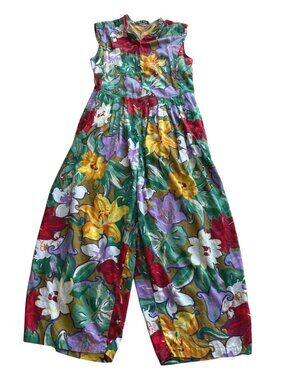 Nitya Women's Wide Leg Jumpsuit 42 Multicolor Floral Button Front Sleeveless